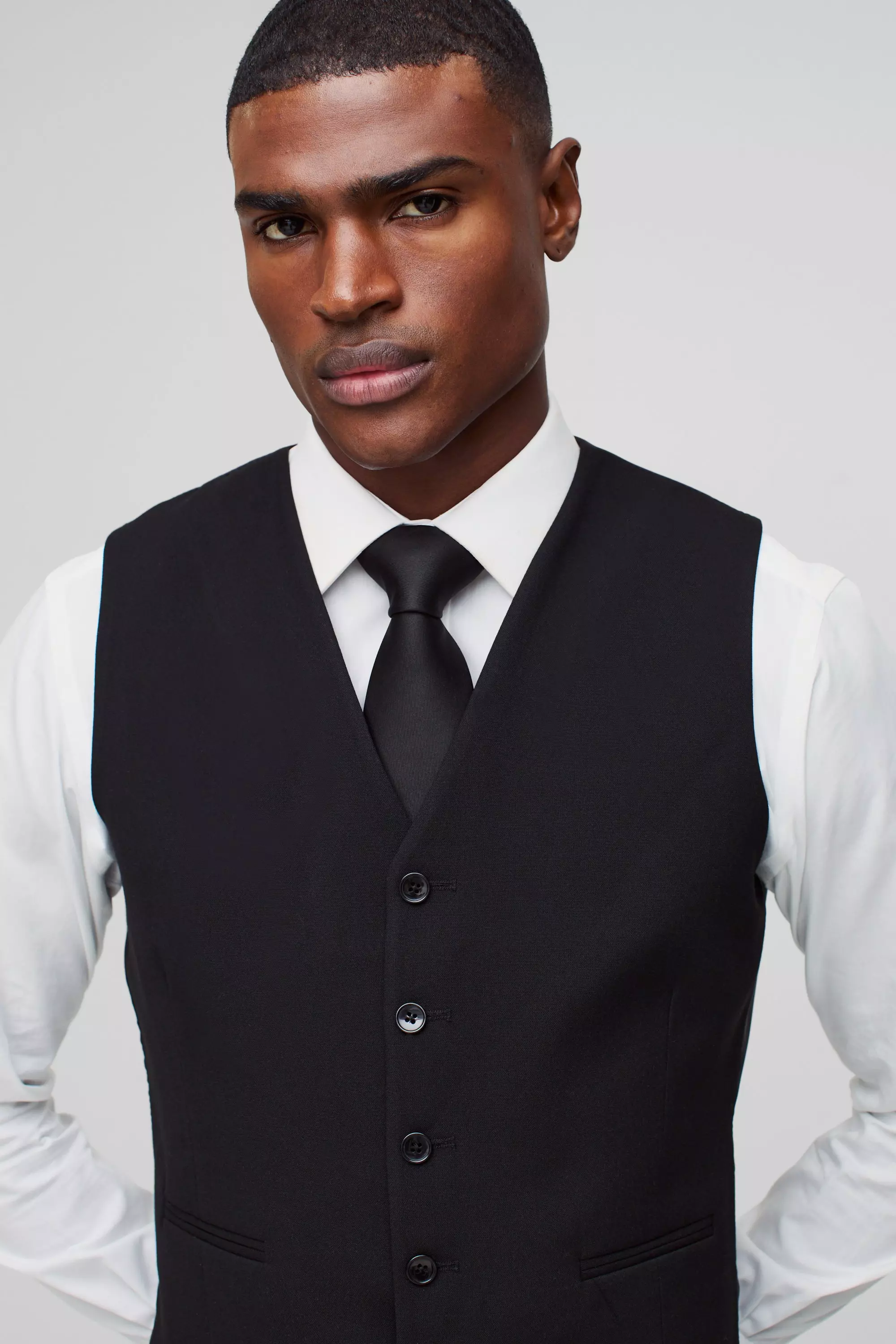 Black Zwarte Slim Fit Gilet alternatieve afbeelding