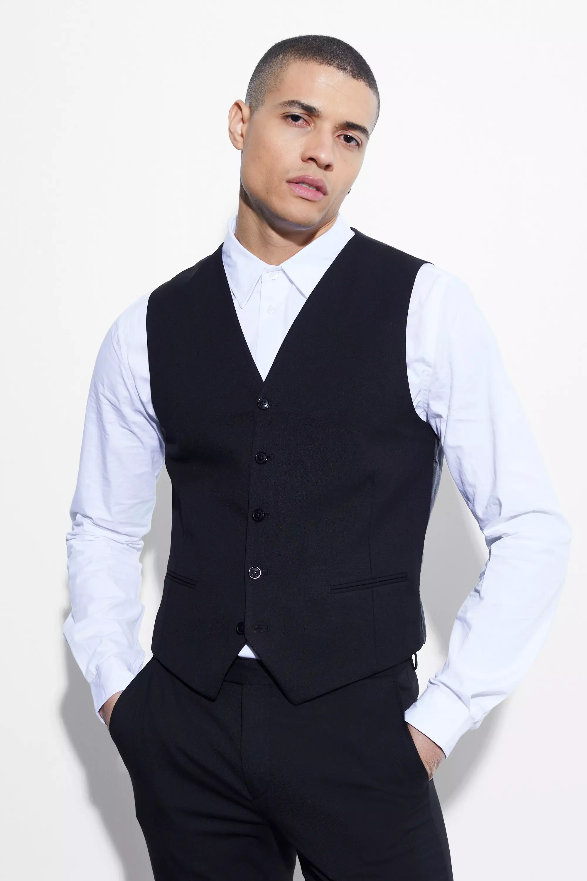 Black Zwarte Slim Fit Gilet alternatieve afbeelding