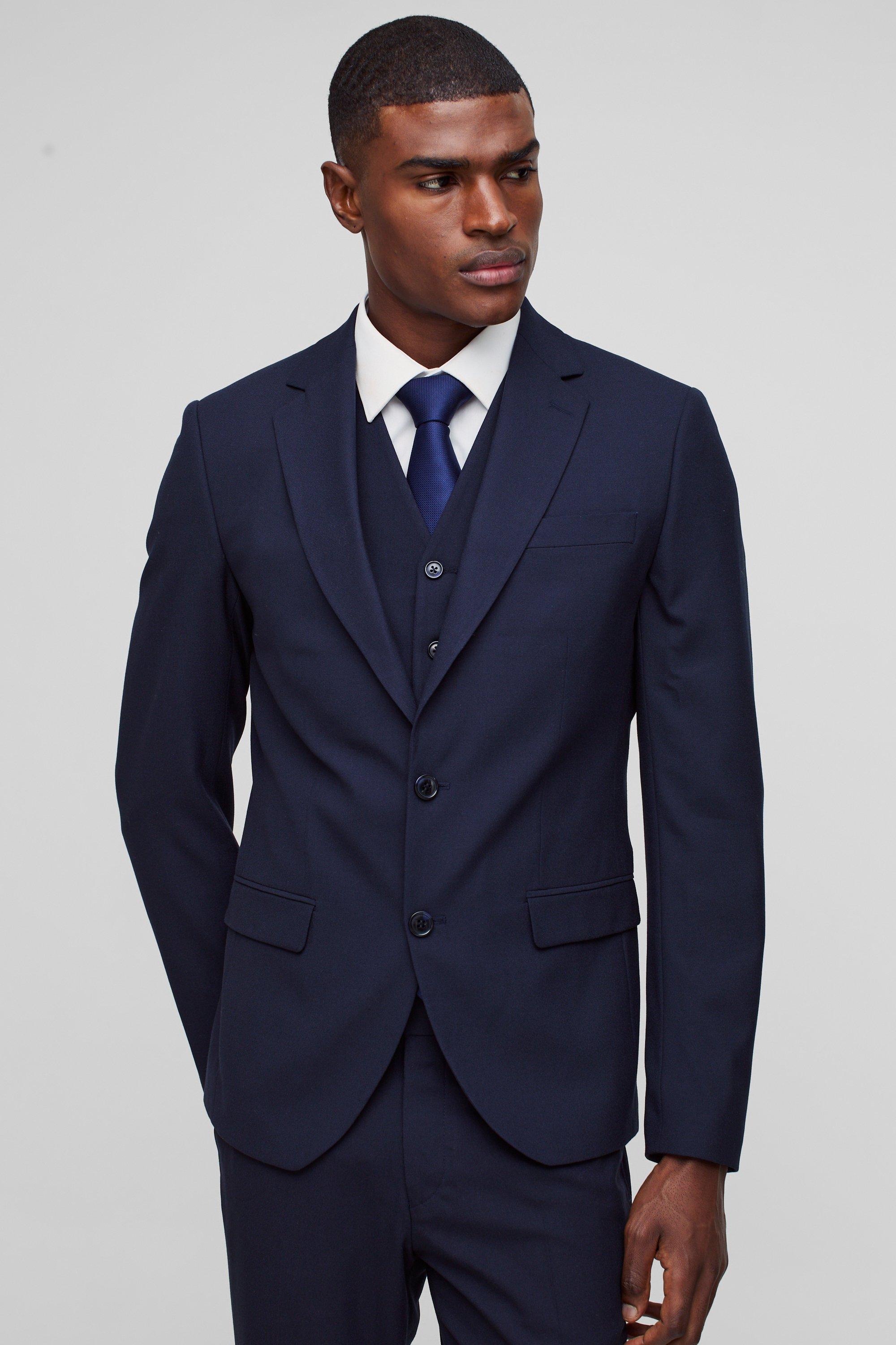 Slim Navy Single Breasted Jacket boohooMAN