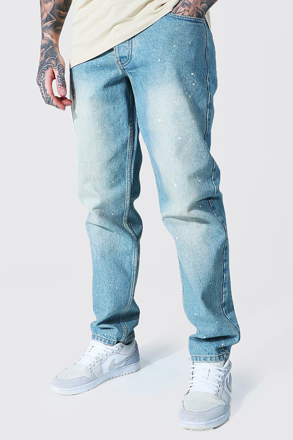 boohooMAN Relaxed Rigid Shine Monogram Jeans