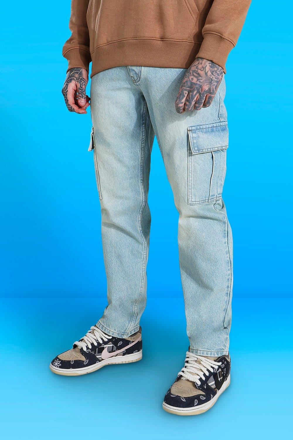 boohooMAN Men's Tall Straight Leg Cargo Jeans