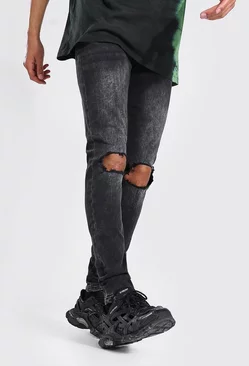 Black Tall Skinny Stretch Jean With Busted Knees