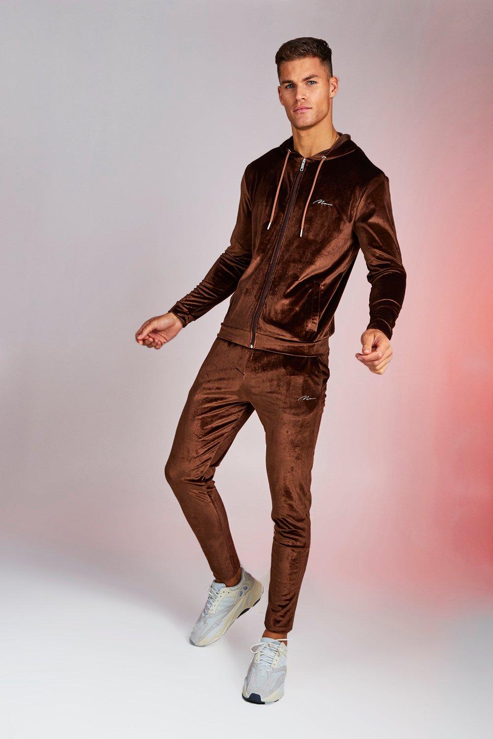 brown velour tracksuit