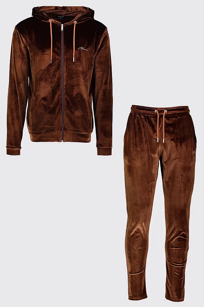 Man Signature Shiny Velour Hooded Tracksuit | boohooMAN USA Man Signature Shiny Velour Hooded Tracksuit | boohooMAN USA