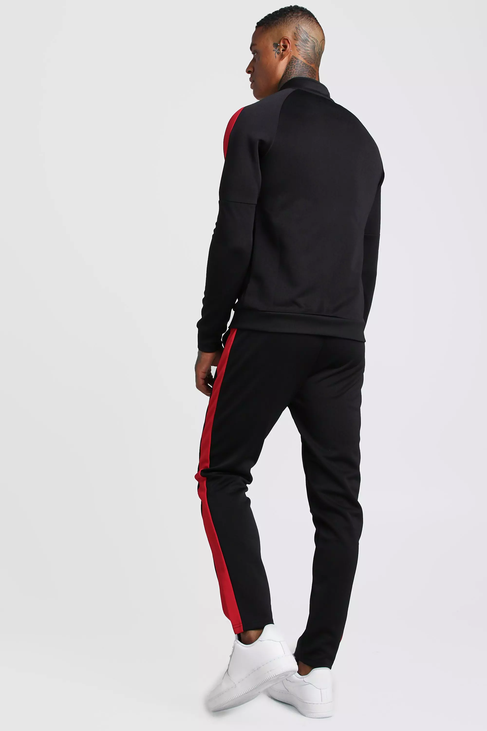 Black MAN Red Colour Block Poly Tracksuit alternative image