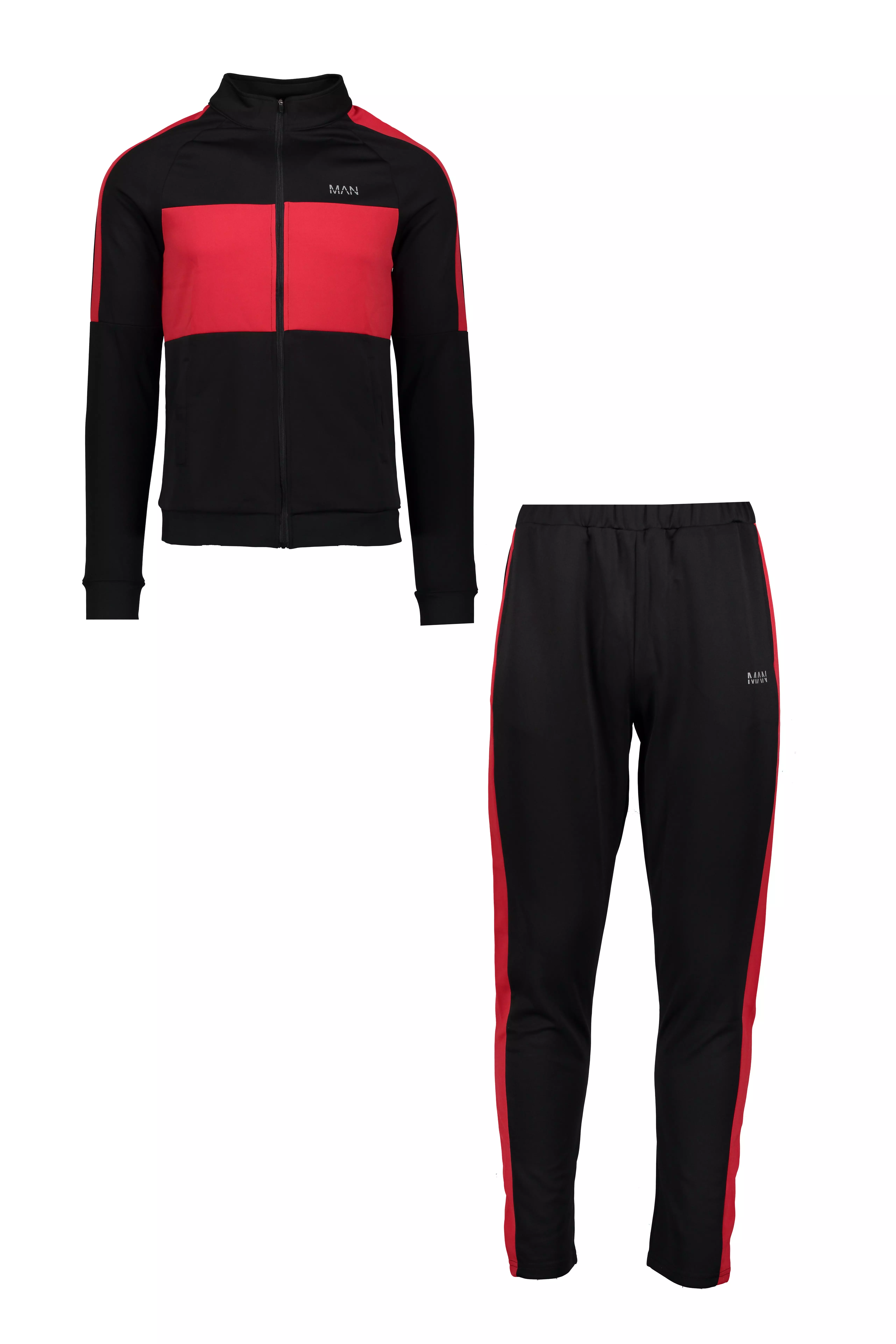 Black MAN Red Colour Block Poly Tracksuit alternative image