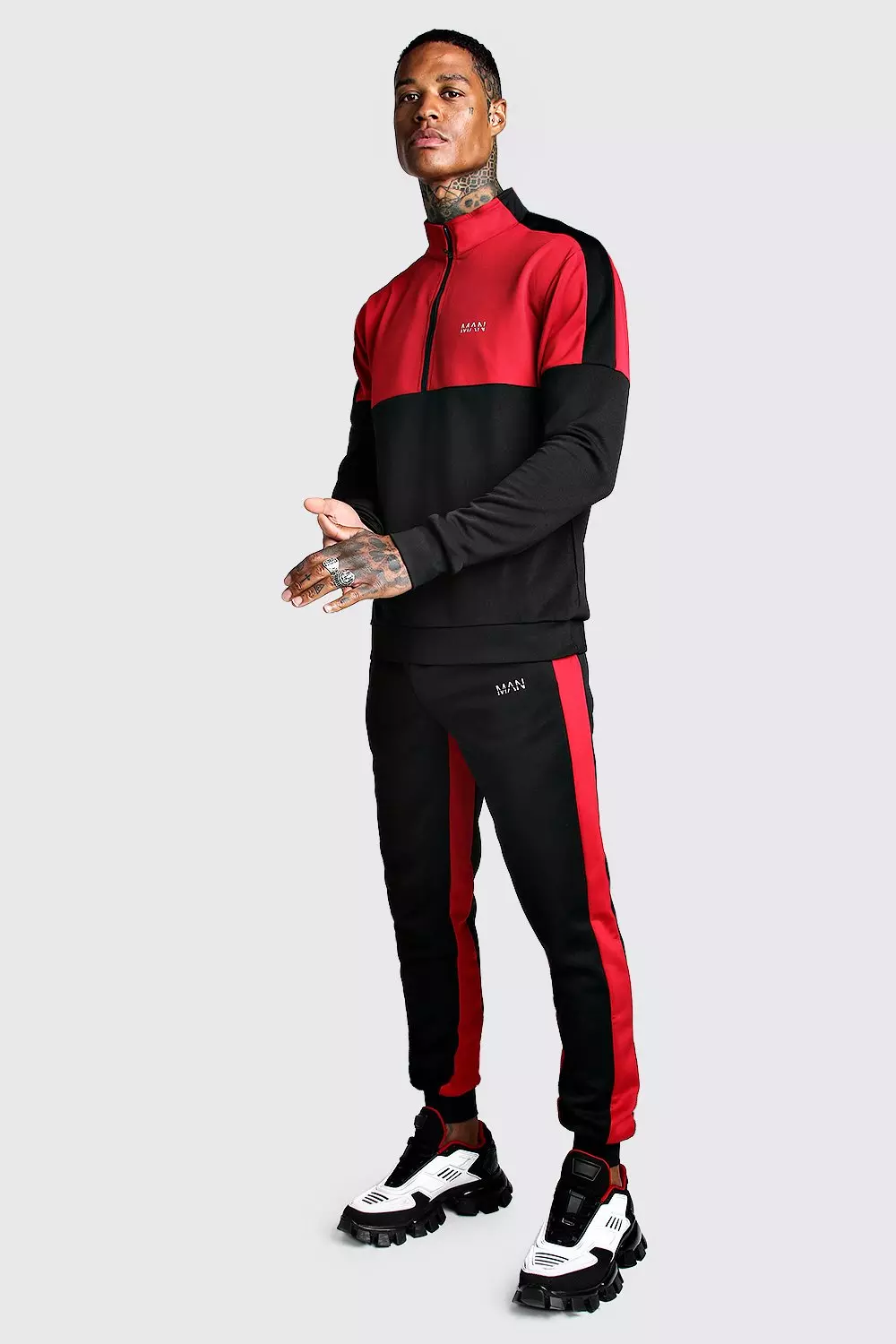 Skinny MAN Red Colour Block Poly Tracksuit alternatieve afbeelding