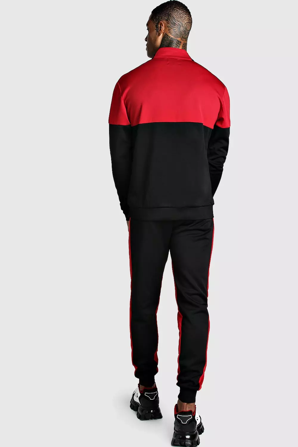 Skinny MAN Red Colour Block Poly Tracksuit alternatieve afbeelding