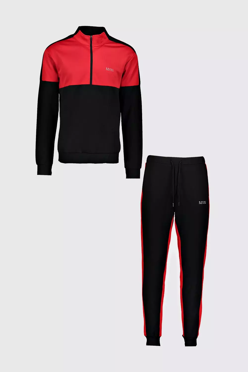 Skinny MAN Red Colour Block Poly Tracksuit alternatieve afbeelding