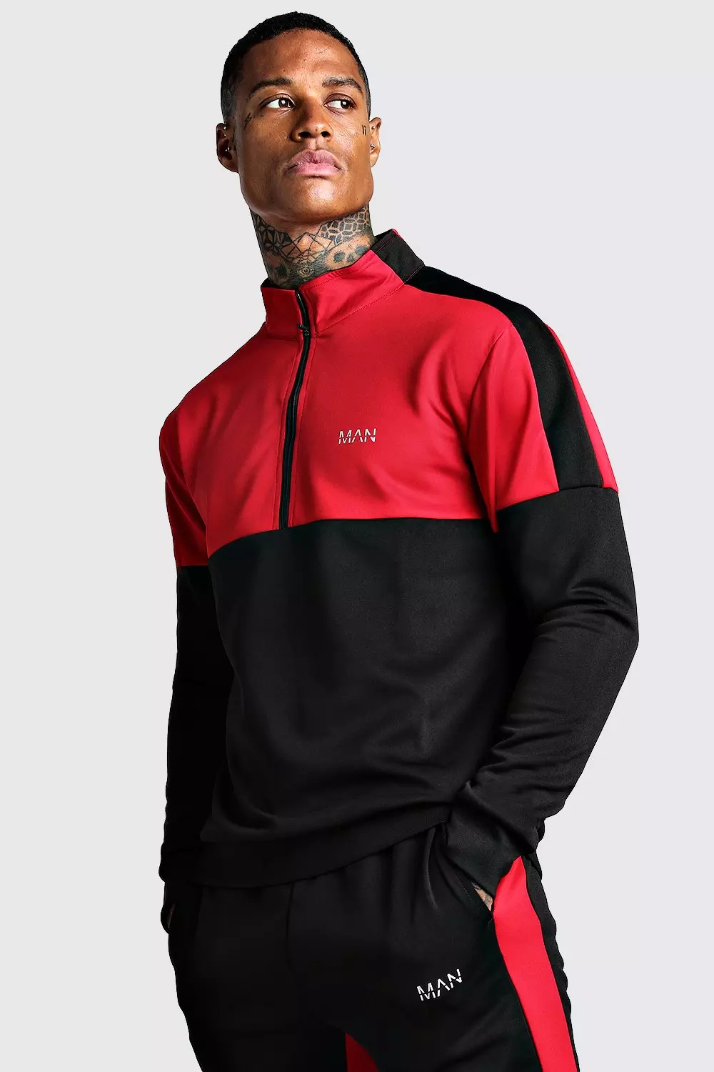 Skinny MAN Red Colour Block Poly Tracksuit alternatieve afbeelding