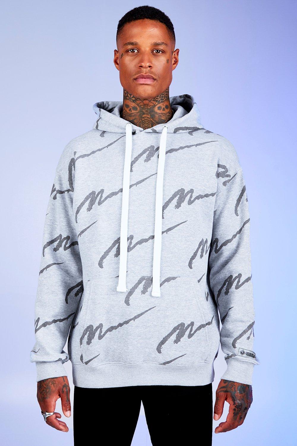 boohooman hoodie with man print in white