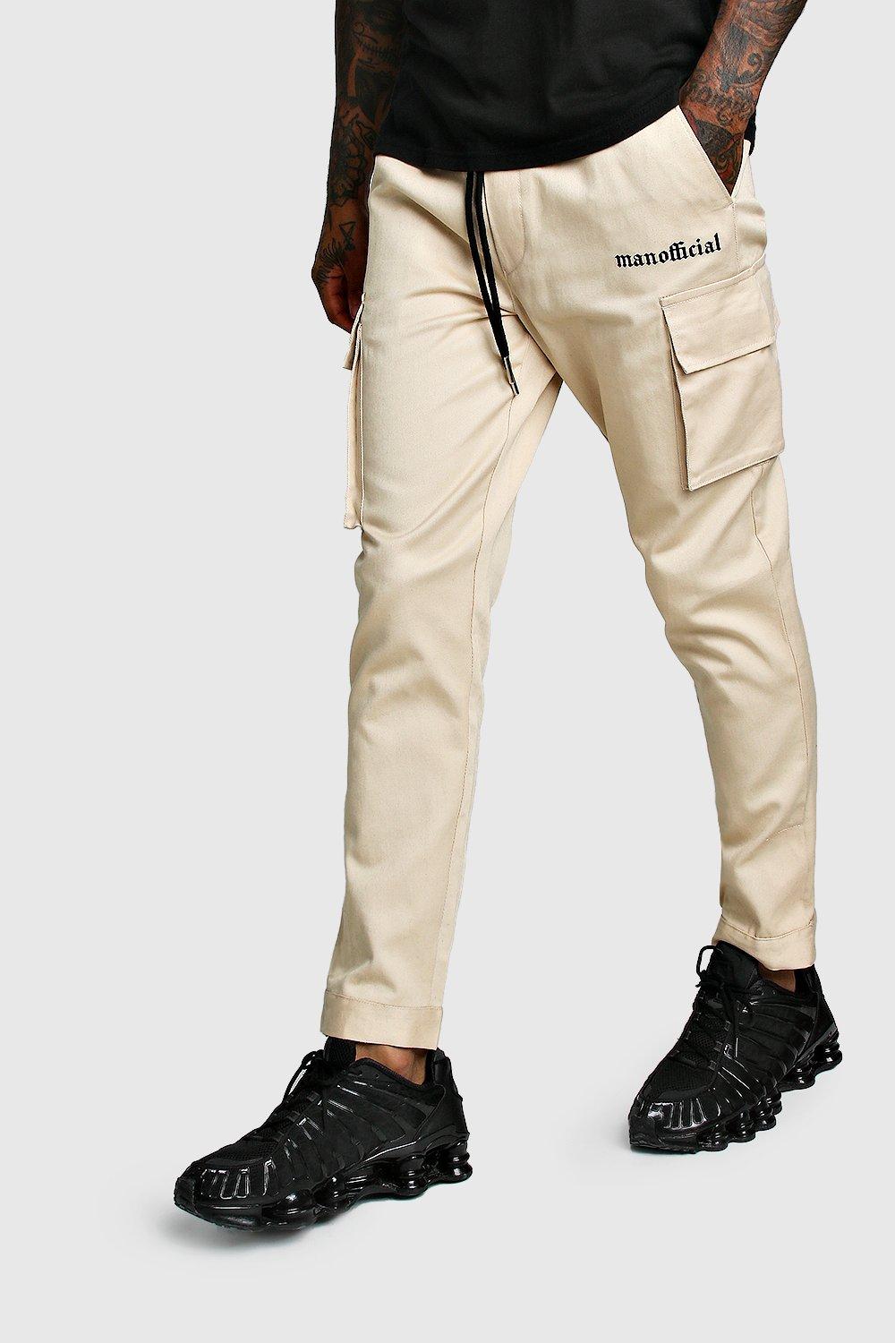 boohooman beige cargo pants