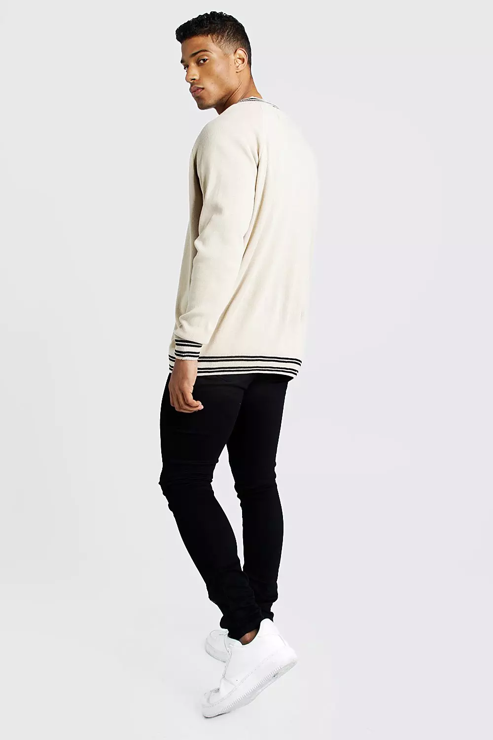 Oversized V Neck Tennis Raglan Jumper | boohooMAN USA
