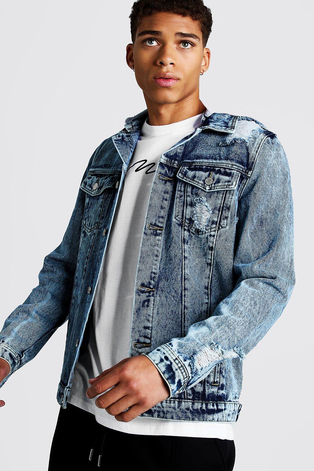 distressed denim jacket with hood