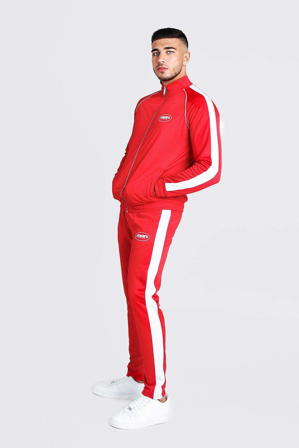 red boohooman tracksuit