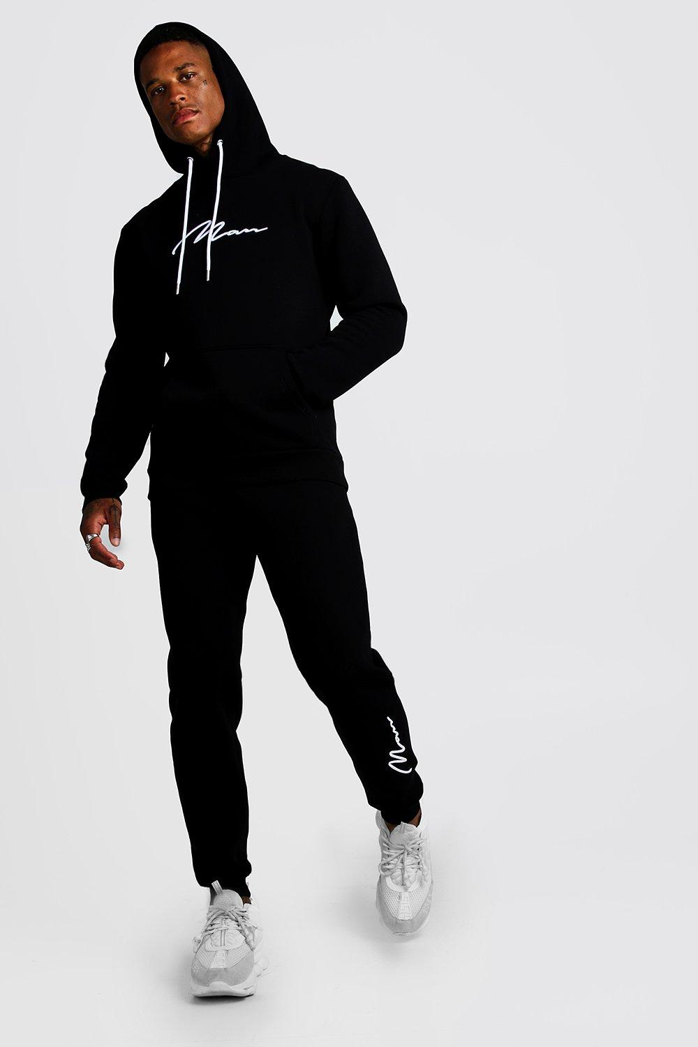 boohooman hoodie with man embroidery in black