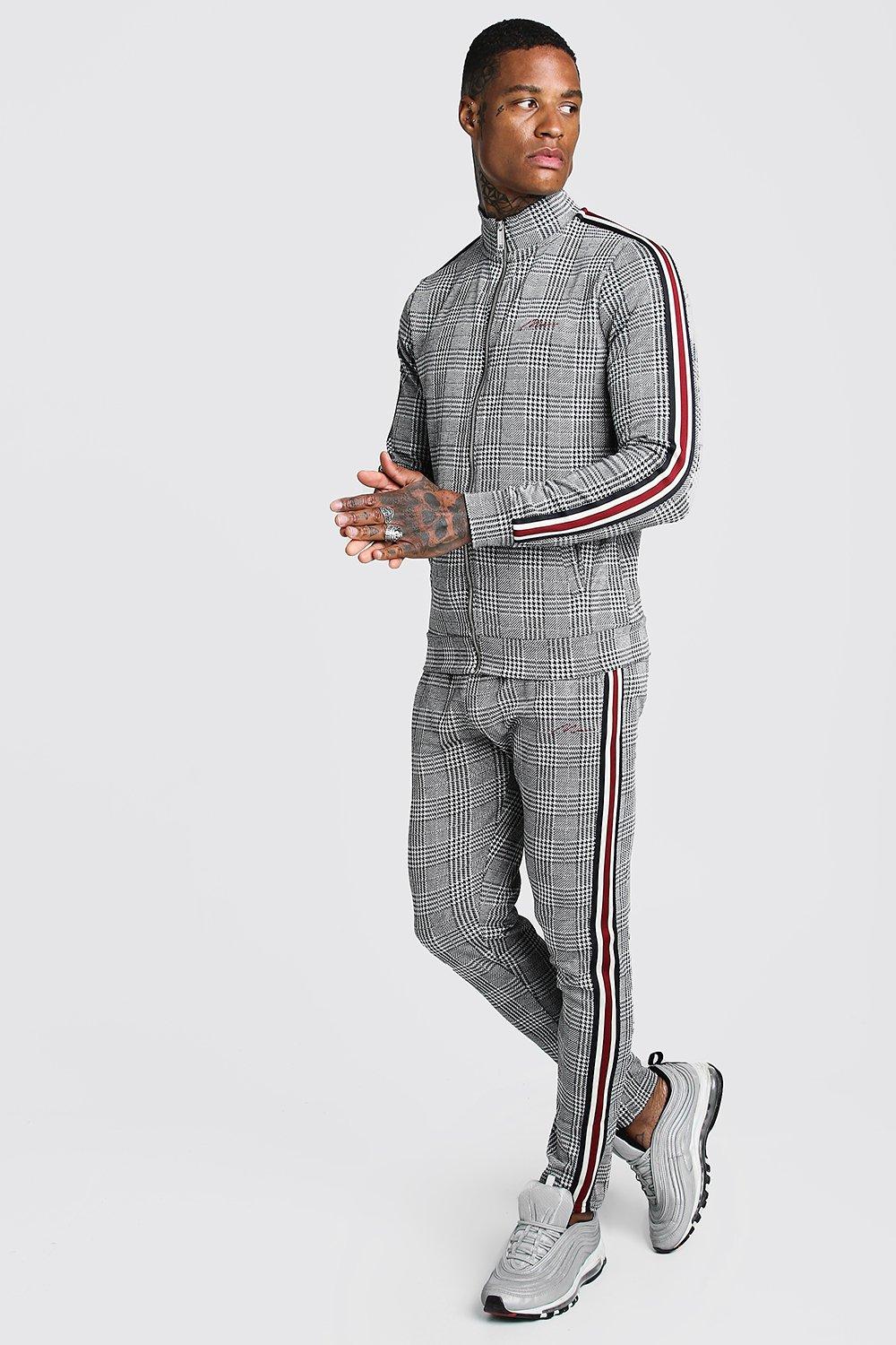 man signature skinny fit jacquard tracksuit with tape