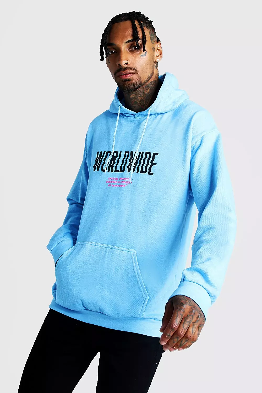 Boohooman blue hoodie sale