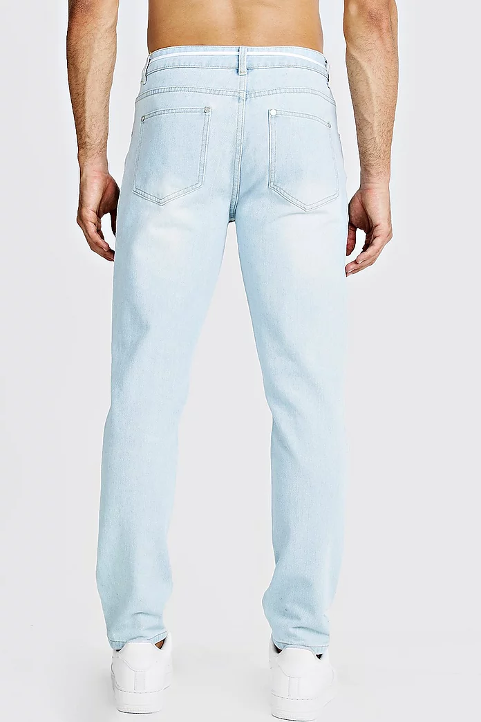 Slim Fit Distressed Jean With Shoelace Belt | boohooMAN USA Slim Fit Distressed Jean With Shoelace Belt | boohooMAN USA
