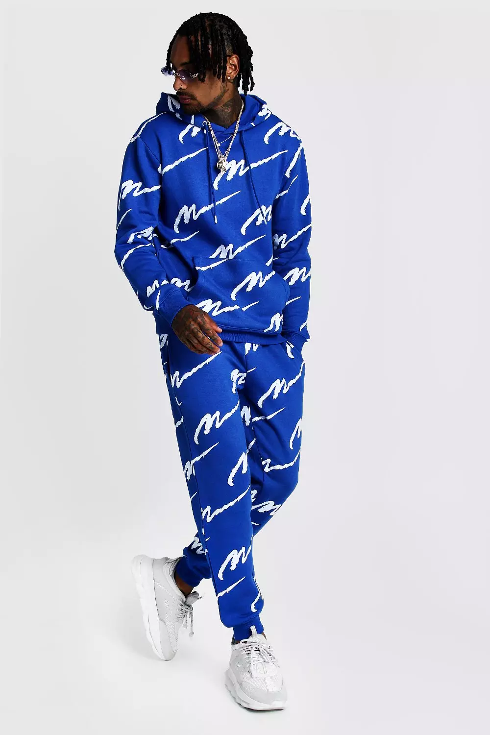 All Over Man Print Hooded Tracksuit boohooMAN USA