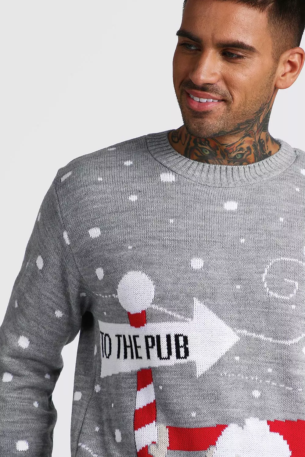 To The Pub Knitted Christmas Jumper boohooMAN AU