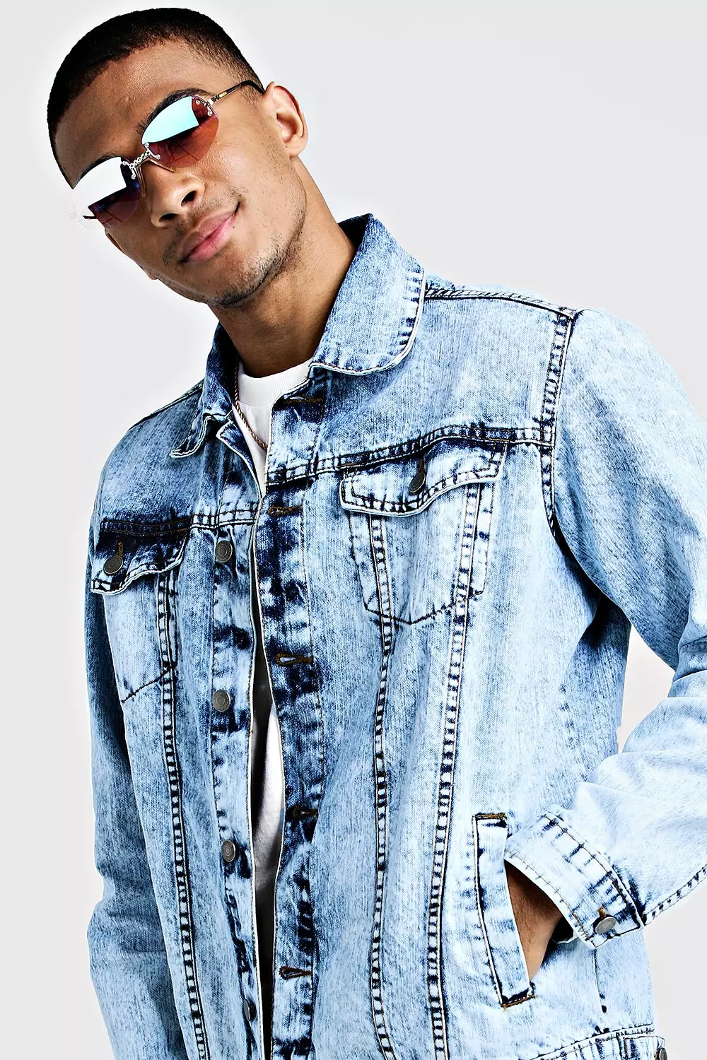 Loose Fit Acid Wash Denim Jacket | boohooMAN USA