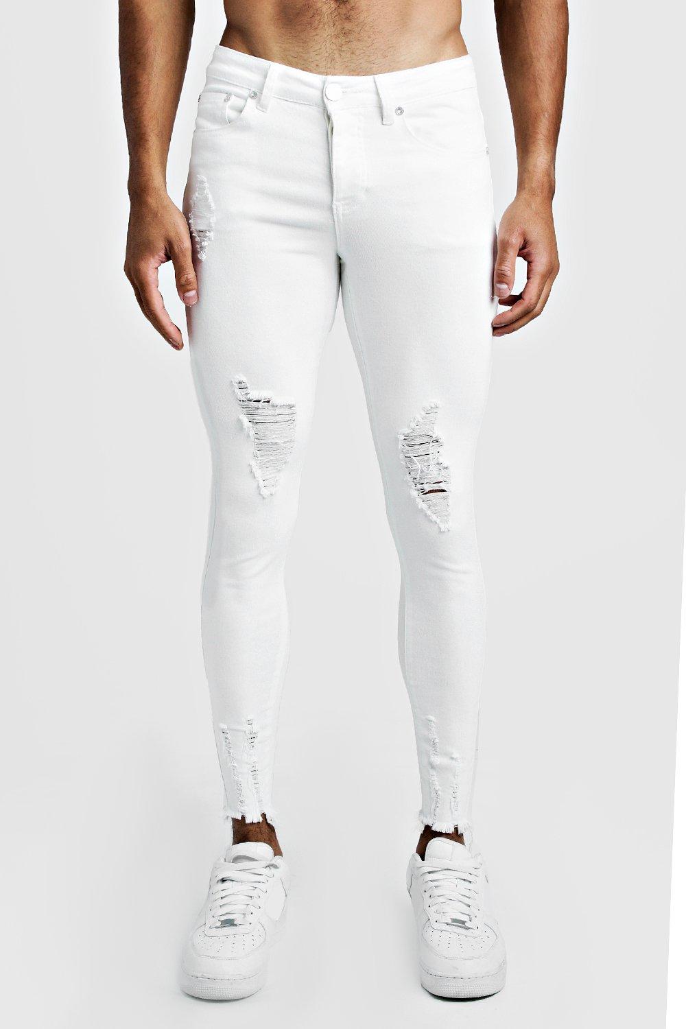 White Super Skinny Jeans With Raw Hem 