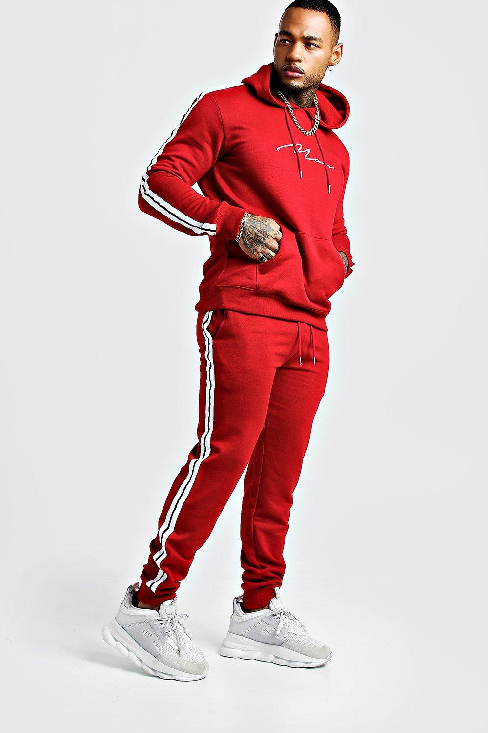 red boohooman tracksuit