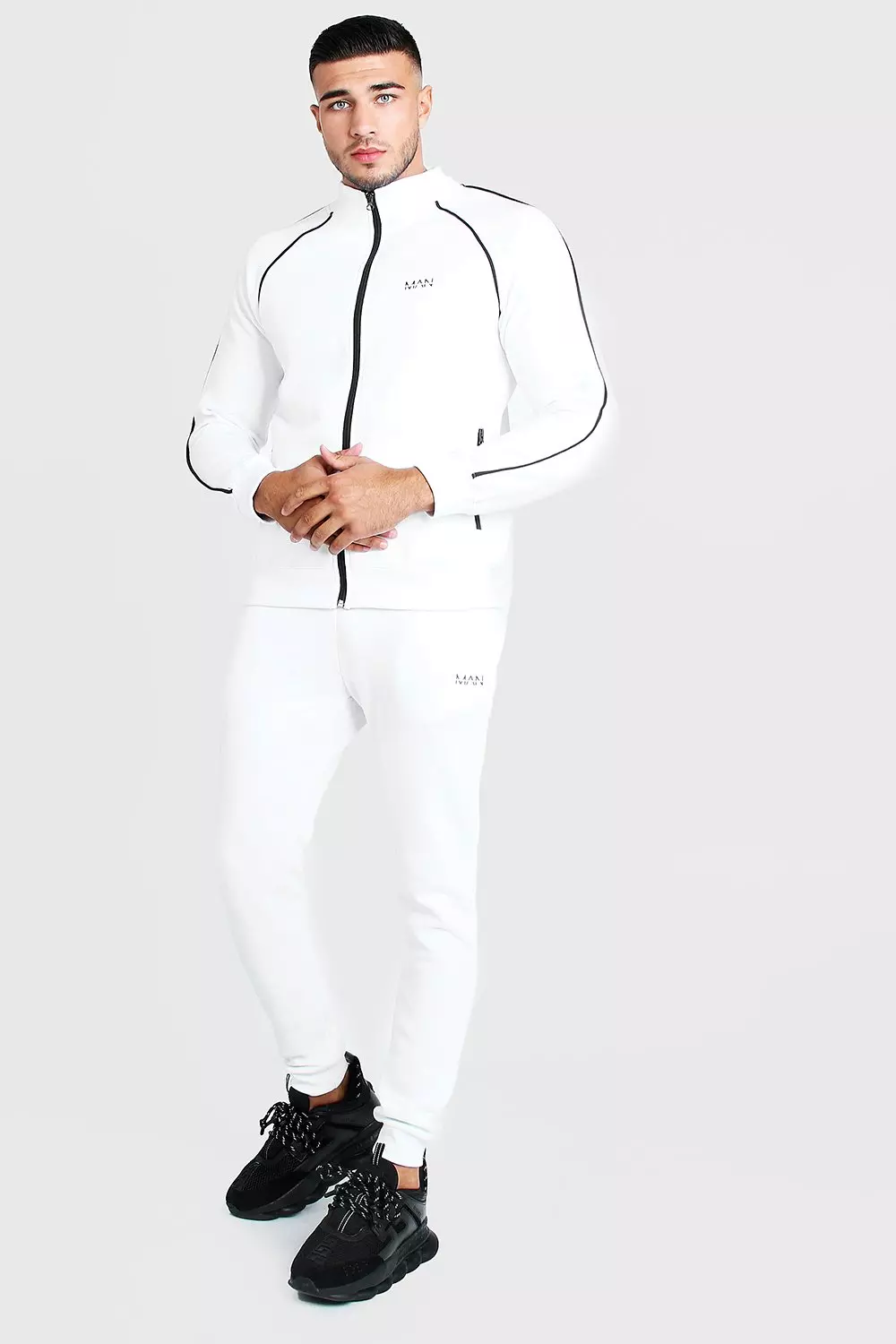 Boohooman white tracksuit hot sale