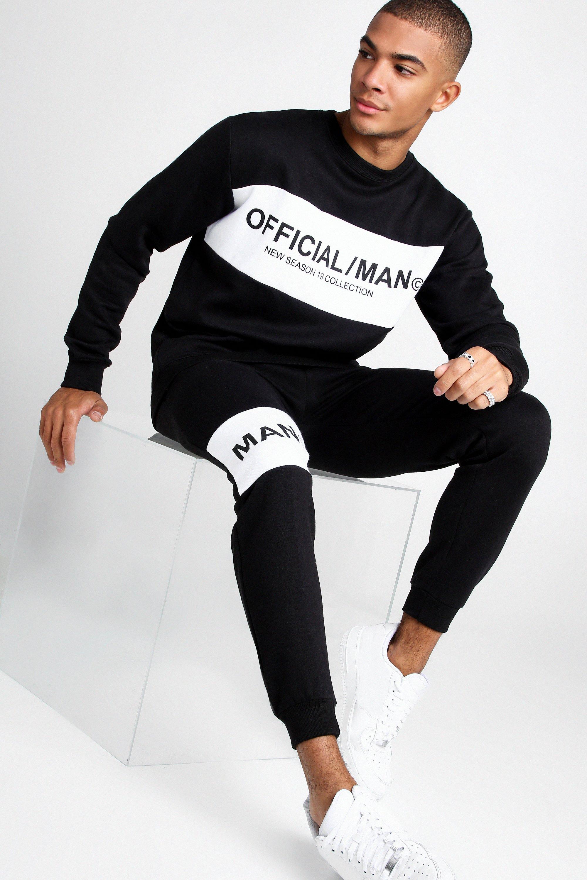 boohooman black and white tracksuit