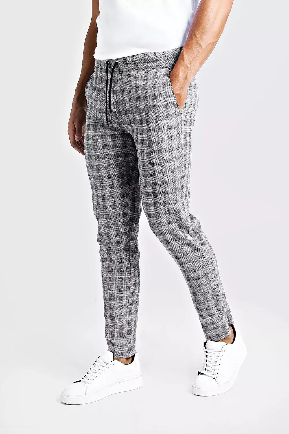 Textured Check Smart Jogger Pants boohooMAN USA