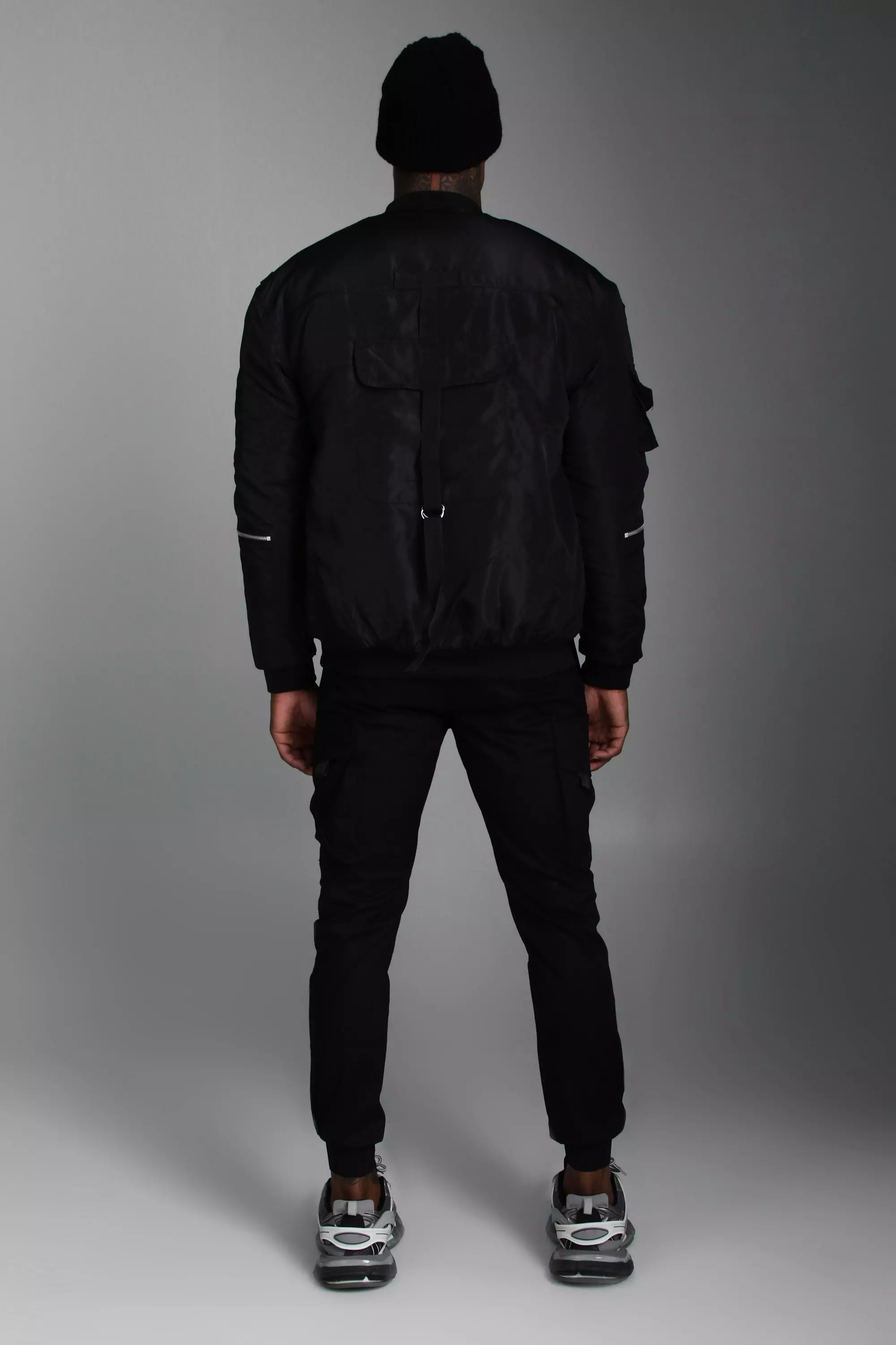 Padded Utility Bomber Jacket With Straps boohooMAN USA