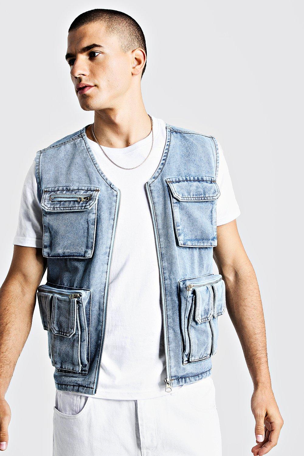 Denim Multi Pocket Utility Vest | boohooMAN