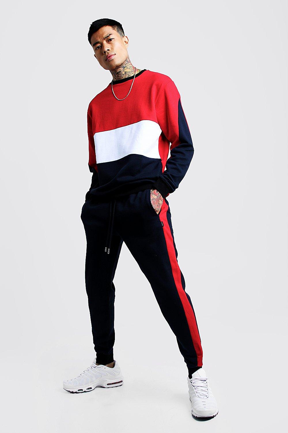 Boohooman cheap red tracksuit