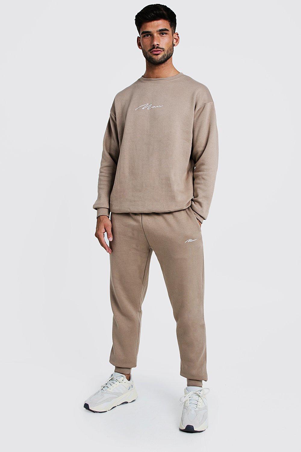 boohooman beige tracksuit