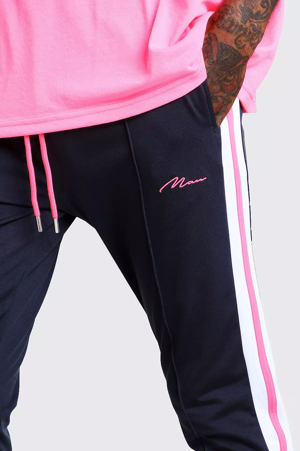 Black joggers with neon stripe deals