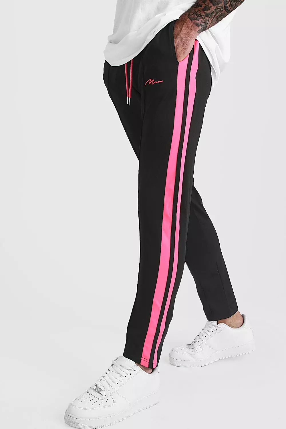 Slim Fit MAN Signature Joggers With Neon Stripe boohooMAN UK