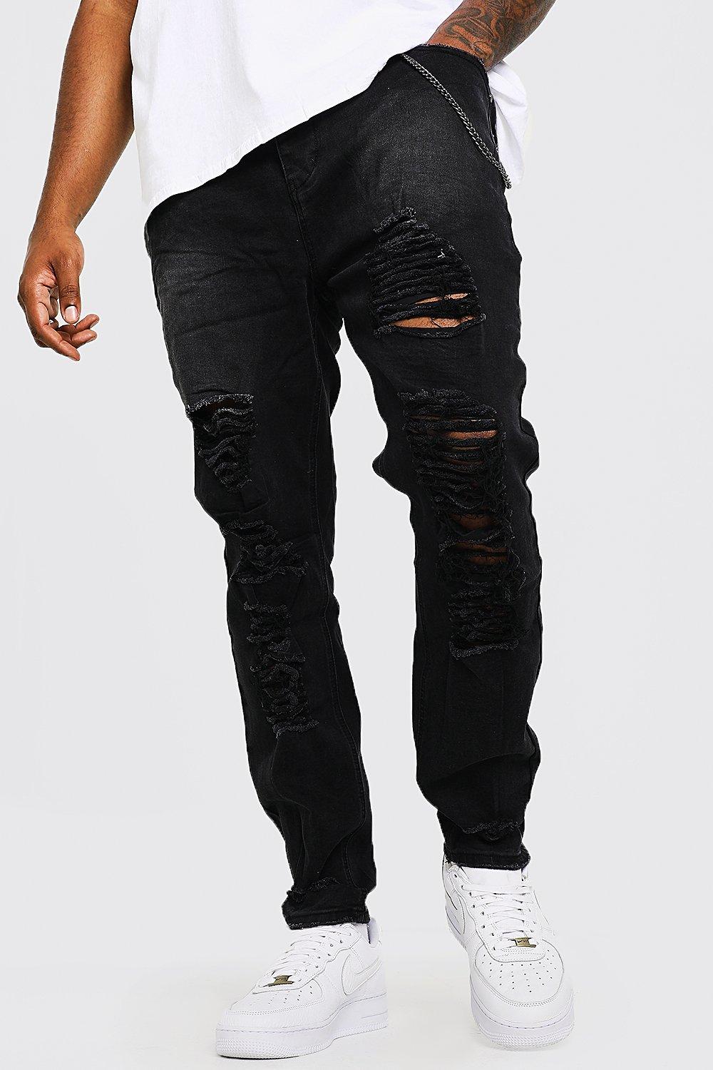 Washed Ripped Jeans Zippered Men's Casual Trousers