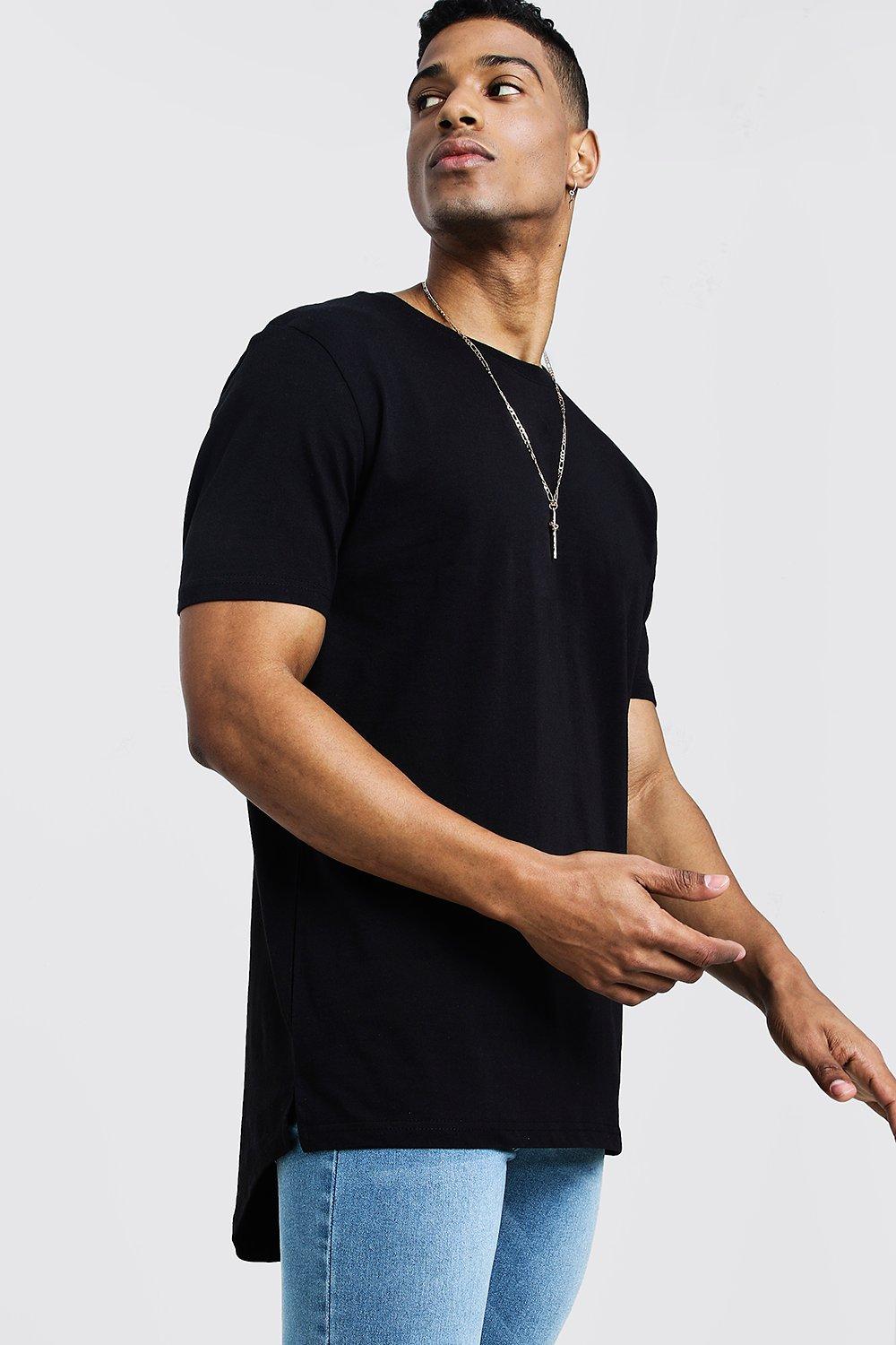 Longline T Shirt With Drop Tail boohooMAN USA