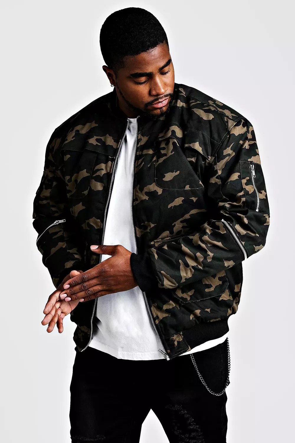 Big Tall Camo Utility Jacket boohooMAN AU