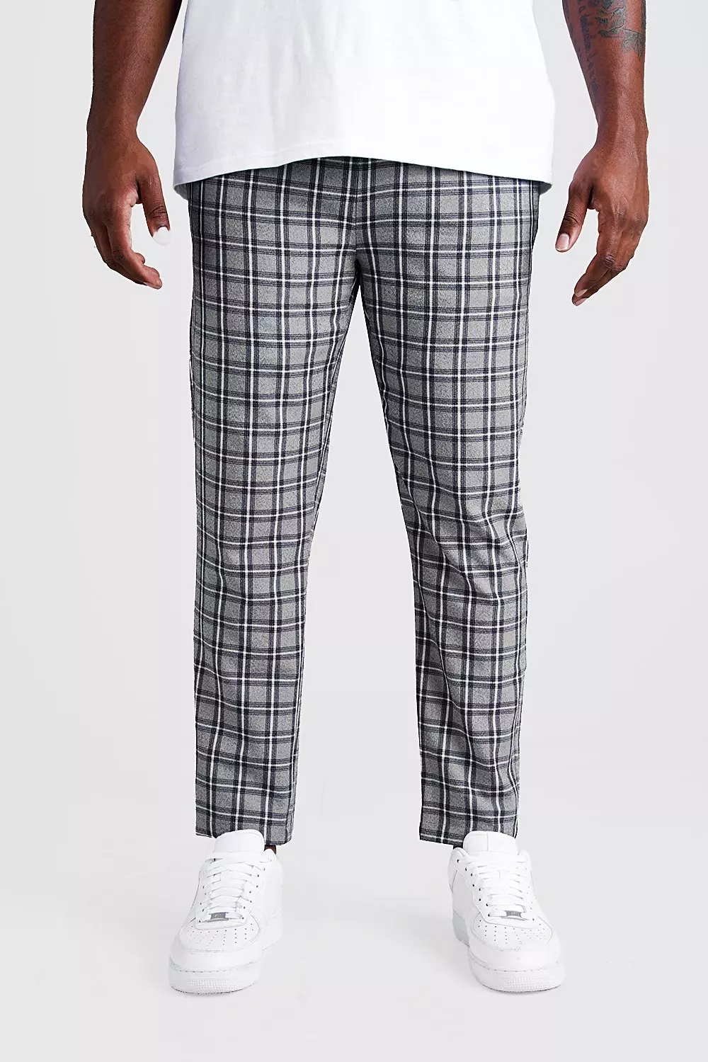 Plus Size Skinny Fit Woven Check Joggers boohooMAN IE