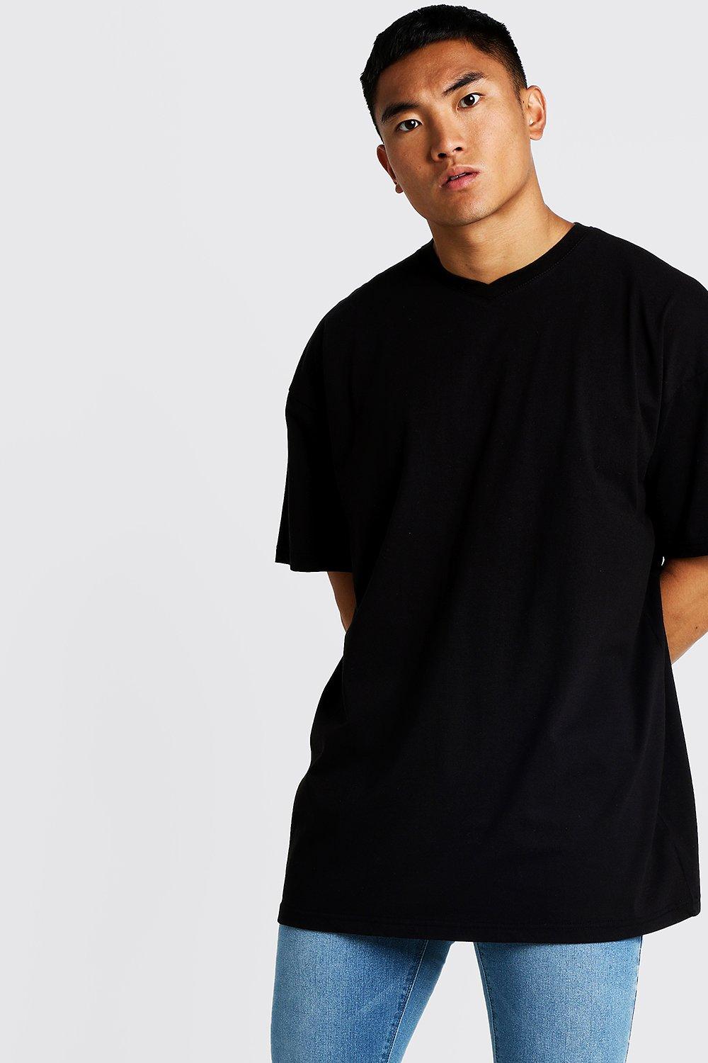 Basic Oversized Longline Short V Neck T Shirt Boohooman