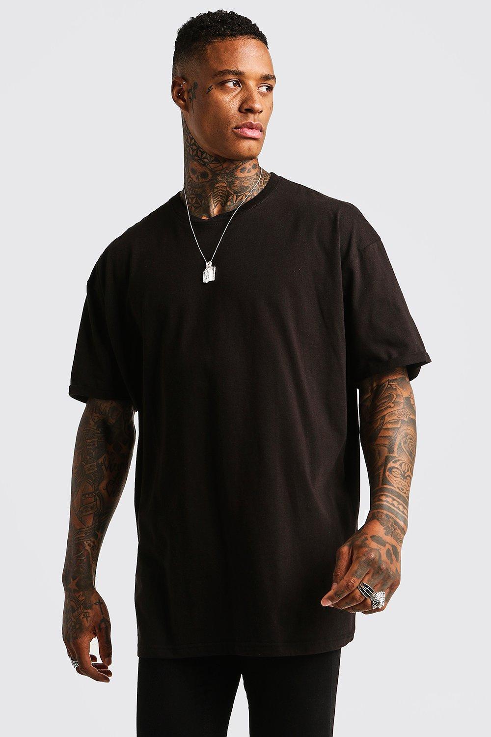 Basic Oversized Longline Rolled Sleeve T Shirt Boohooman