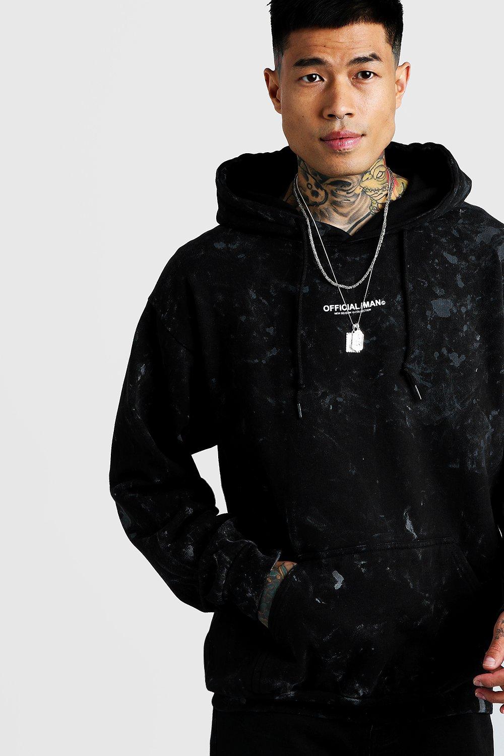 Mens black best sale acid wash hoodie