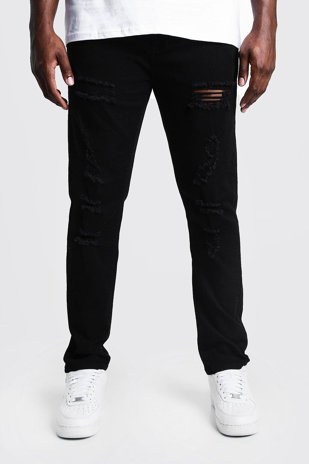 Big & Tall Skinny Fit Jeans All Over Rips - boohooMAN