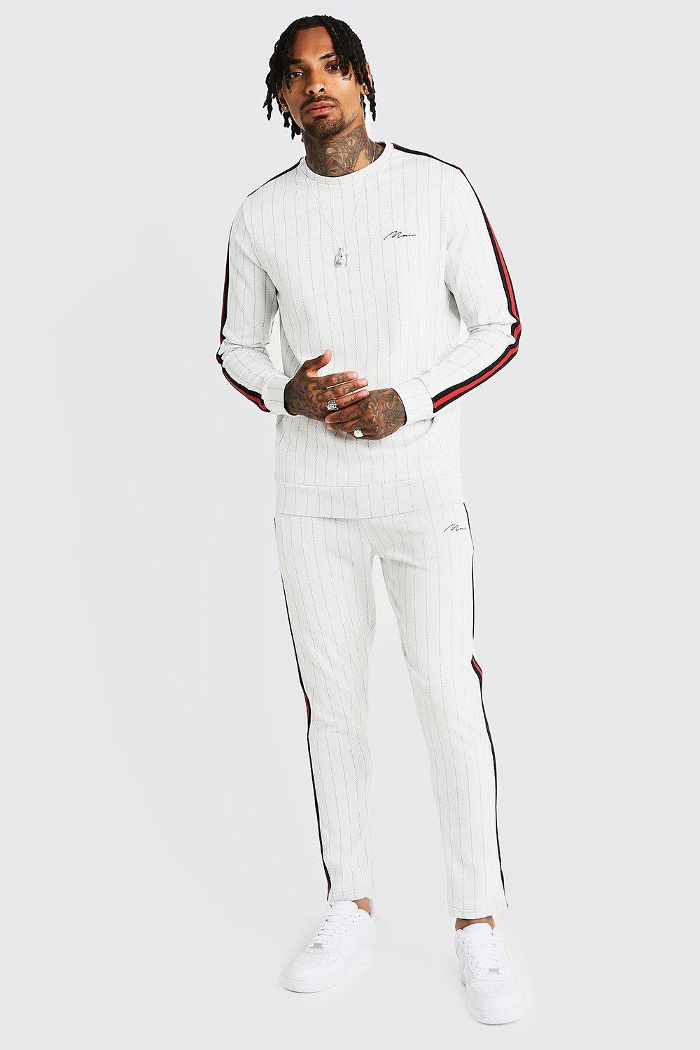 mens pinstripe tracksuit