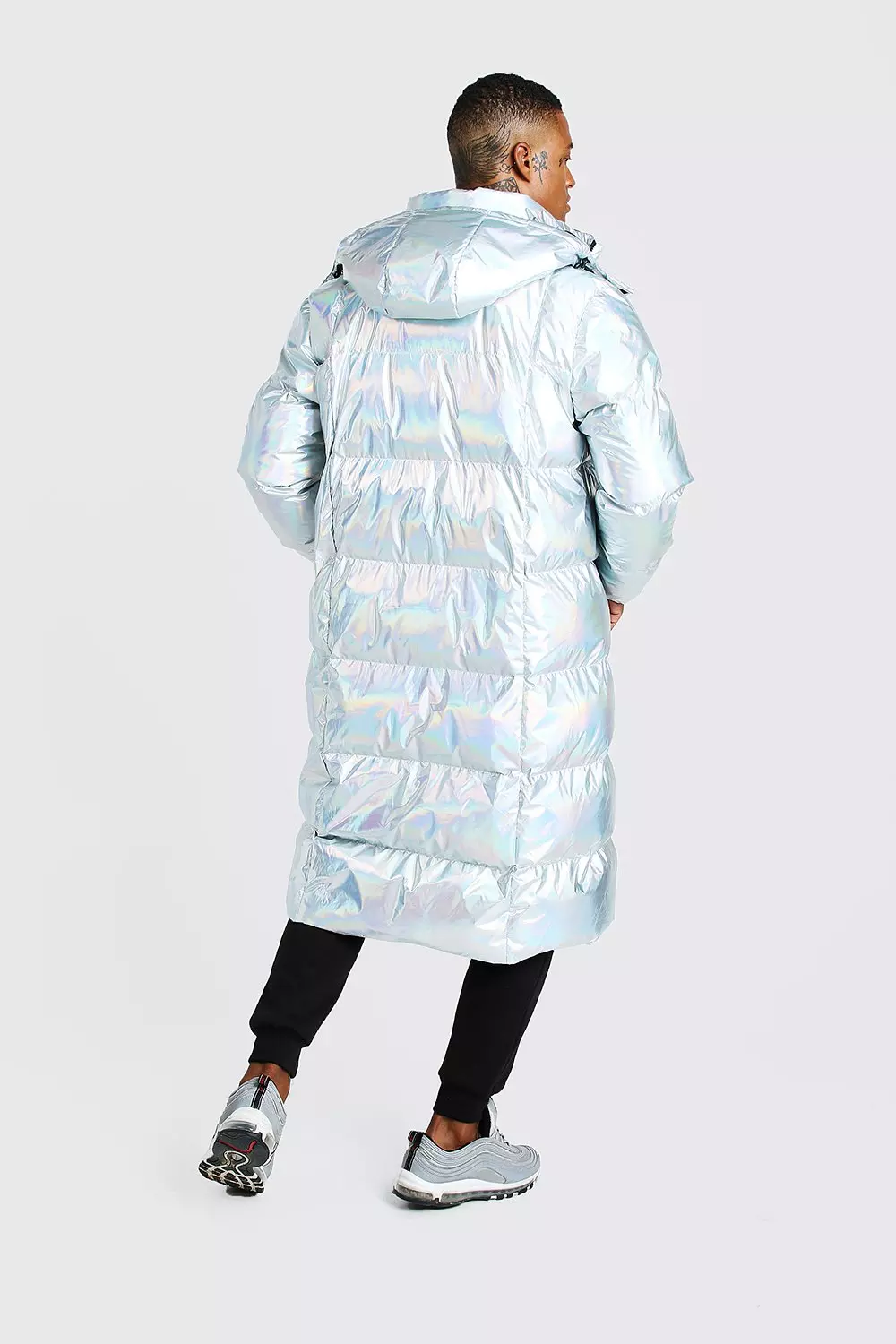 Holographic Longline Puffer Coat boohooMAN USA