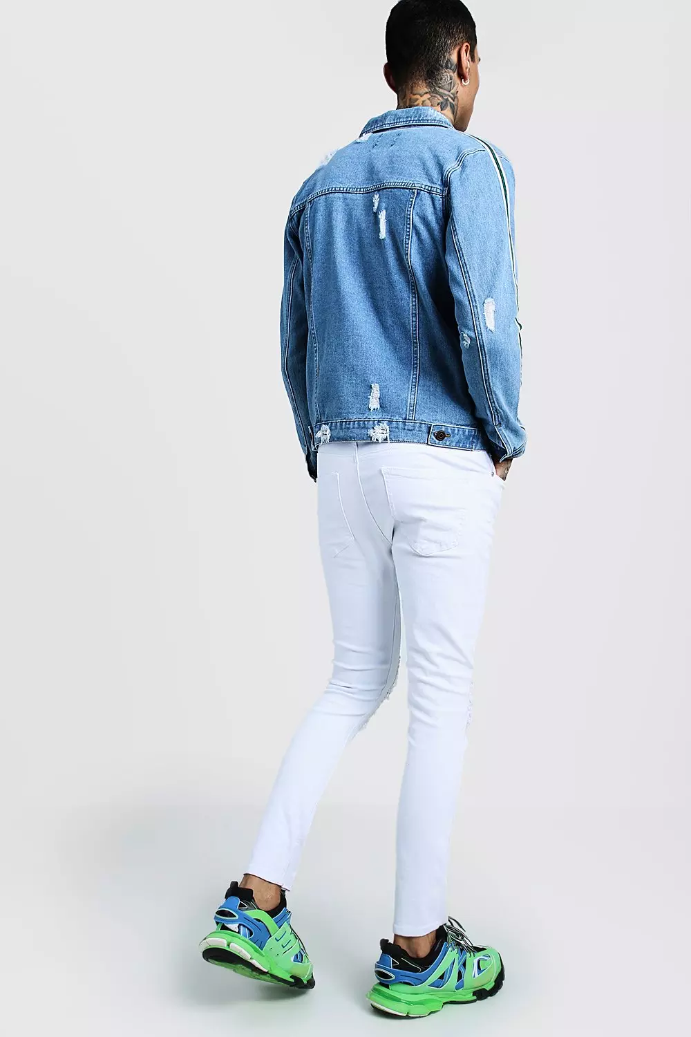 Tape Detail Distressed Denim Jacket alternative image