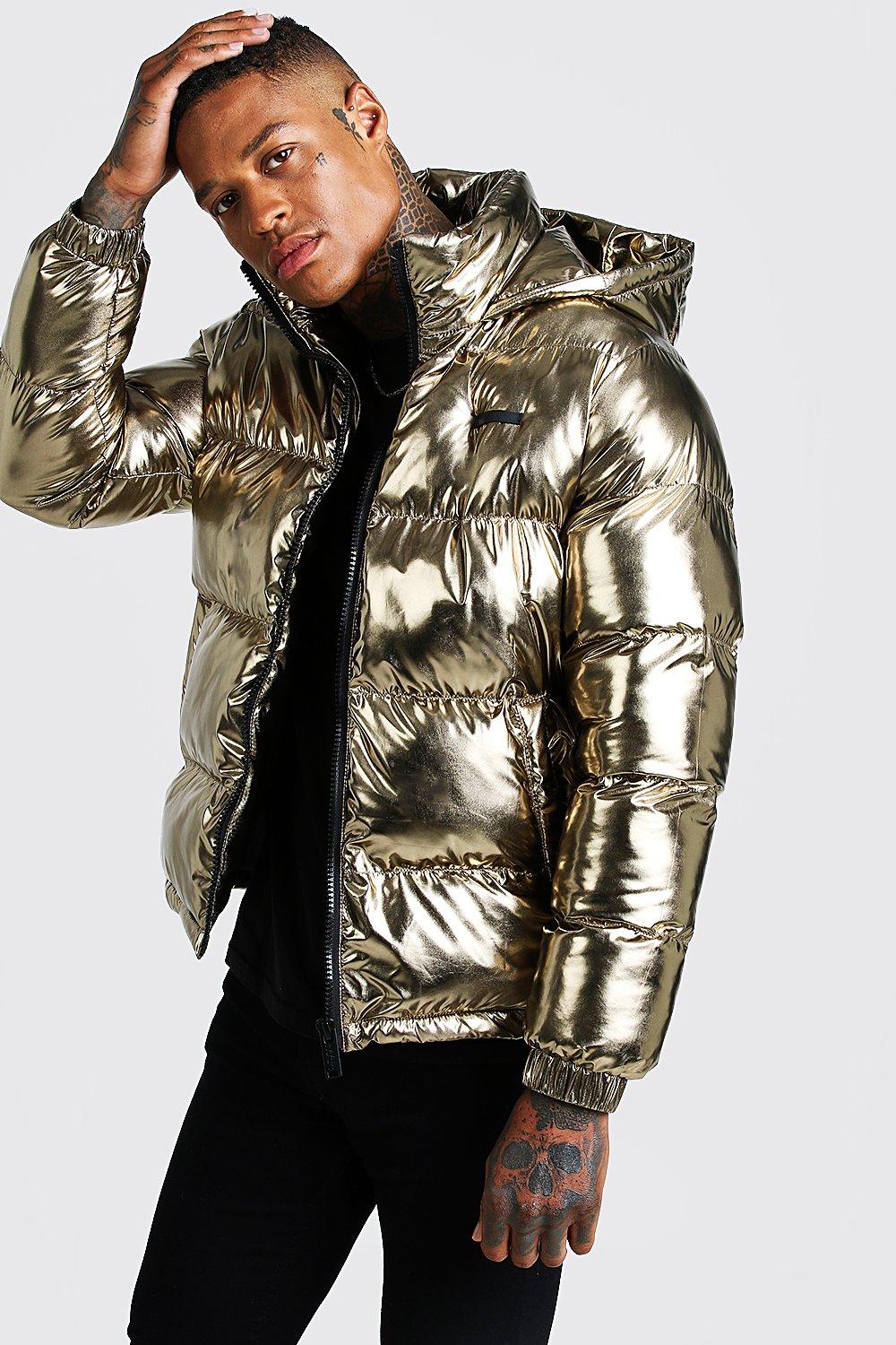 Metallic puffer hot sale jacket black