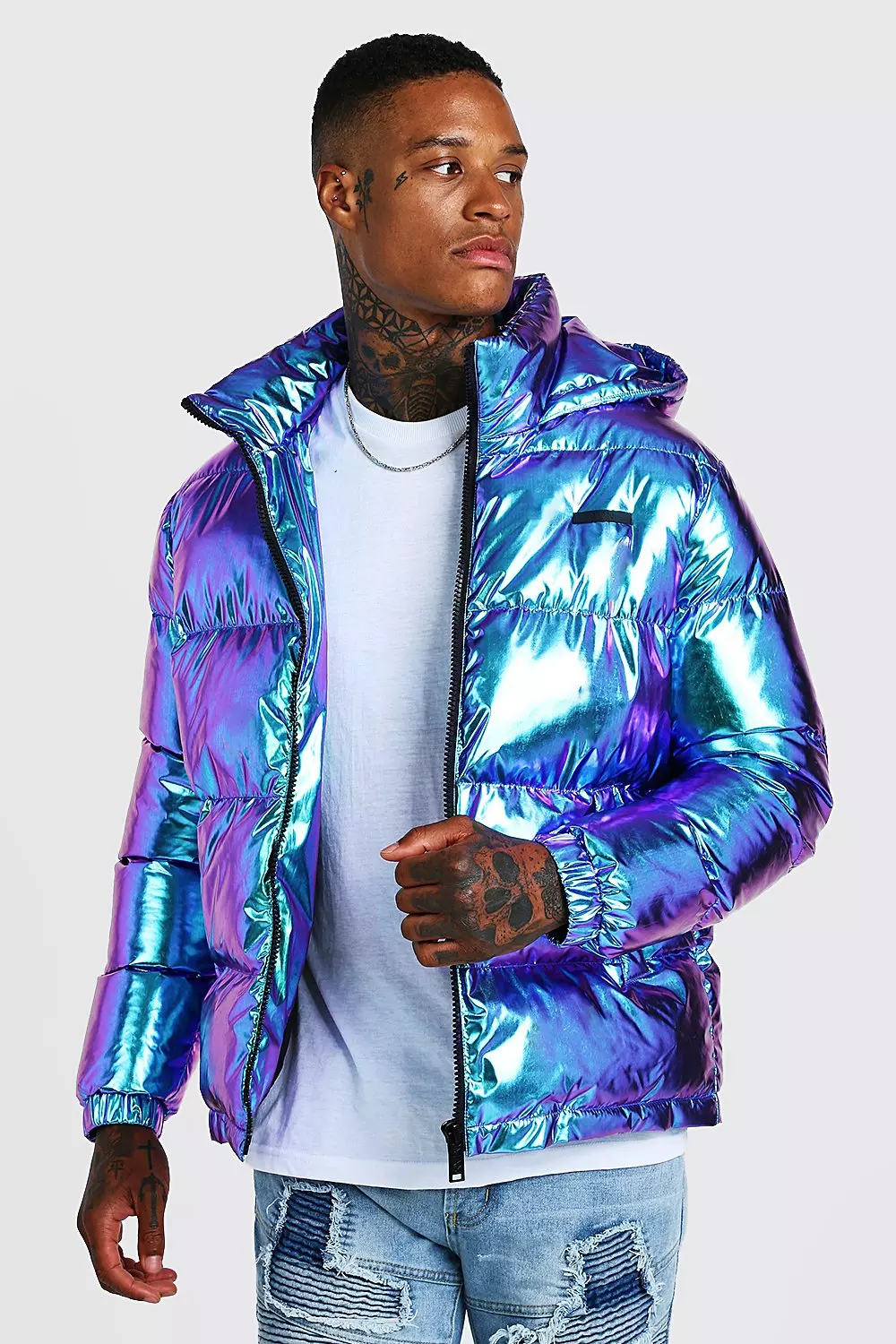 Metallic Puffer Jacket boohooMAN USA